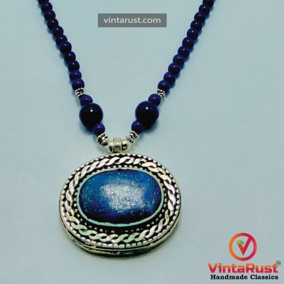 Lapis Lazuli Necklace, Big Stone Pendant Necklace, Gemstone Jewelry - Picture 5 of 11